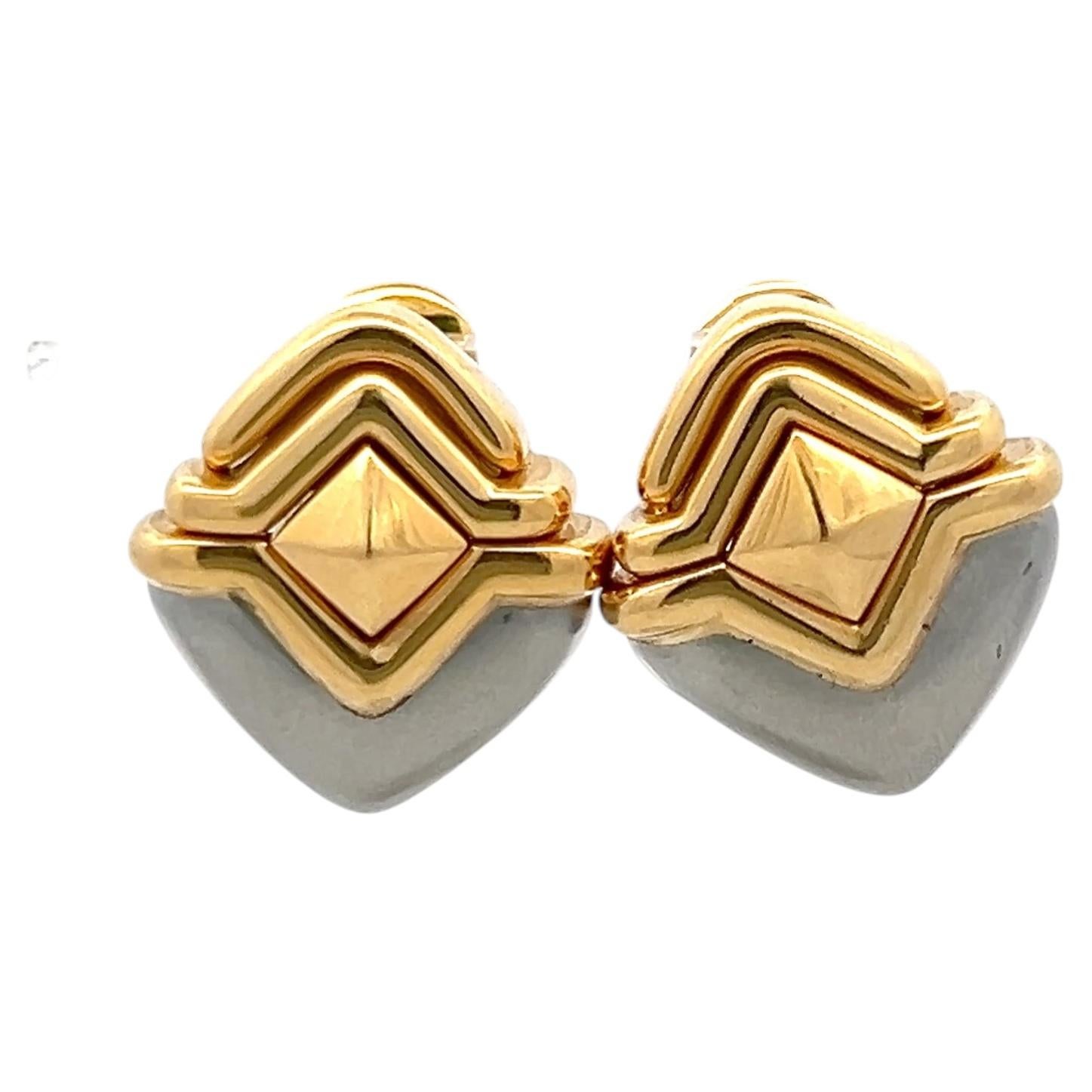 Pendientes de clip Bvlgari Vintage de oro y plata bicolor de 18 quilates, 24,52 gramos