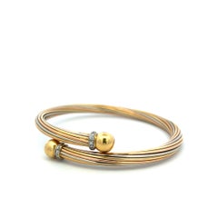 Vintage 18K Two Tone Gold Bangle Bracelet with 0.15 Carat Round K-I1 Diamonds
