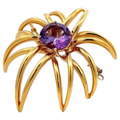 Tiffany & Co 18K Yellow Gold Pin Brooch with 6.4 Carat Oval Amethyst 24 Grams