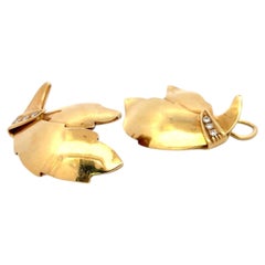 Vintage 18K Yellow Gold Clip-On Earrings with 0.15 Carat Round H VS Diamonds