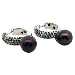 Vintage Platinum Huggie Earrings with 1.5 Carat Onyx and 11.7-15.2 MM Pearl