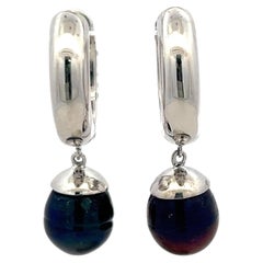 Vintage Platinum Huggie Earrings with 1.5 Carat Onyx and 11.7-15.2 MM Pearl