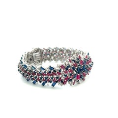 Estate 18K WG Link Bracelet with 1.88ct Diamonds 7.5ct Sapphire and 6ct Ruby