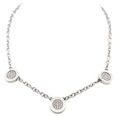 Bvlgari 18K WG Station Necklace with 0.75 Carat Round F VS Diamonds & 7.4mm Onyx