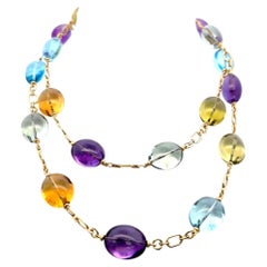 Vintage 18 Karat Yellow Gold Vibrant Beaded Multi-Gem Necklace 149.4 Grams