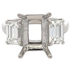 Platinum Semi Mount Ring with 1.95ct Emerald Cut Diamonds Fits 11.6x7.3 MM GIA
