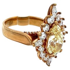 18K YG Cluster Ring with 5.02ct Pear & Mixed Cut Diamonds Size 6.5 FCLY VVS2 GIA
