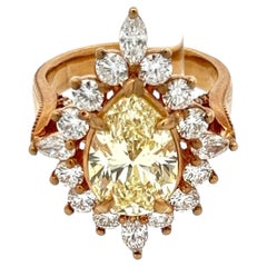 18K YG Cluster Ring with 5.02ct Pear & Mixed Cut Diamonds Size 6.5 FCLY VVS2 GIA