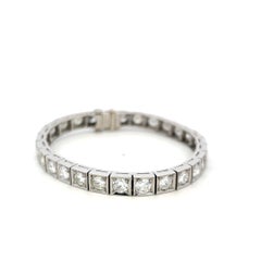 Bracciale tennis in platino in stile vintage con diamanti G VS da 10,64 carati, 26,3 grammi