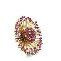 Cartier 18K Yellow Gold Pin Brooch with 1.3ct Round F VS Diamonds and 7ct Ruby