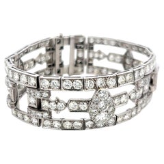 White Platinum Art-Deco Wide Bracelet with 18 Carat Circular Cut H-VS Diamonds