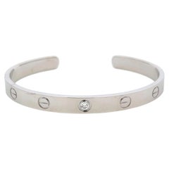 Cartier 18K White Gold Cuff Bracelet with 0.1 Carat Round F VVS Diamonds Size 17