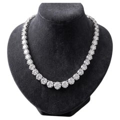 New 14K White Gold Riviera Necklace with 37.63 Carat Round Diamonds GIA