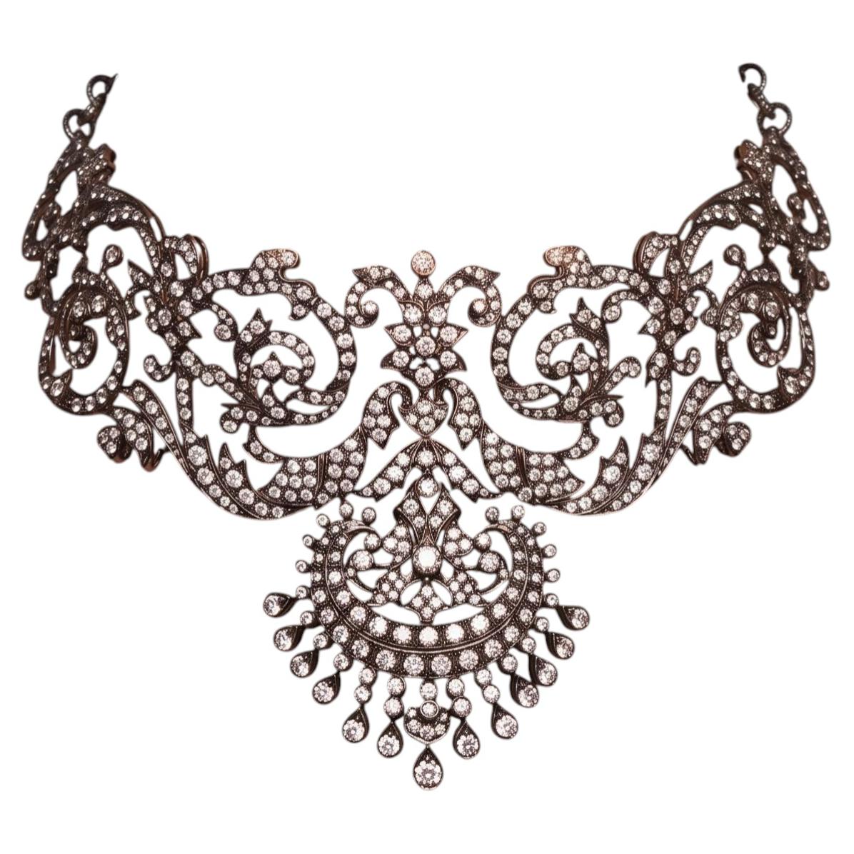 Collar tipo gargantilla de oro blanco de 18 quilates con diamantes redondos de 22 quilates, de calidad I VS, de 14 pulgadas