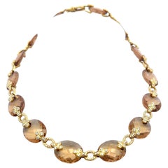 Judite Ripka 18K YG Link Necklace with 2.93 Carat Round F VS Diamonds & Citrine