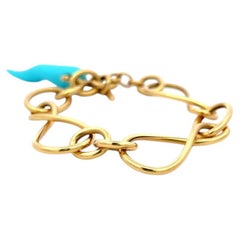 Vintage 18K Yellow Gold Link Bracelet with 9.5x40.7 MM Turquoise 23.8g