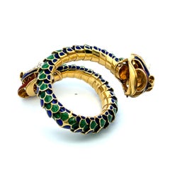 Bracciale rigido David Webb Vintage in oro giallo 18 carati con drago smaltato, 147,5 grammi