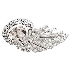 Vintage Platinum Pin Brooch with 6 Carat G VS1 Diamonds 70 mm X 40 mm 30.1 Grams