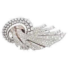 Vintage Platinum Pin Brooch with 6 Carat G VS1 Diamonds 70 mm X 40 mm 30.1 Grams