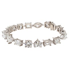 18K White Gold Tennis Bracelet with 17.80 Carat Mixed Cut Diamonds 6.5 Inch GIA