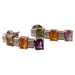 18K Two Tone Gold Drop Earrings with 1.2ct Baguette Diamonds & 6.36ct Sapphire