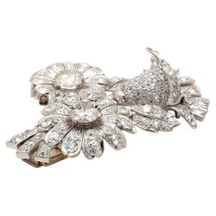 18K White Gold Pin Brooch with 7.25ct Old European Cut & Round Diamonds M I1 GIA