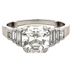 Platinum Engagement Ring with 3.44ct Asscher & Baguette Shape Diamonds G SI2 GIA