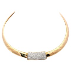 Vintage 18K Yellow Gold Collar Necklace with 1.5 Carat Round I-VS Diamonds