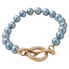Robert Lee Morr 18K YG Beaded Bracelet 0.64ct Round Diamonds & 8.80x8.64mm Pearl