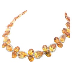 18K Yellow Gold Collar Necklace with 2.14 Carat Round H SI Diamonds & Citrine