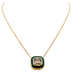 18K Yellow Gold Pendant Necklace with 3.02 Carat Cushion Diamonds FDBY GIA