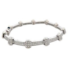 Charriol 18K White Gold Link Bracelet 1.25ct Round Diamonds & 0.15ct Sapphire