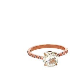 14K Rose Gold Engagement Ring 1.75 Carat Octagonal & Round Diamonds J SI2 GIA