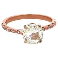 14K Rose Gold Engagement Ring 1.75 Carat Octagonal & Round Diamonds J SI2 GIA