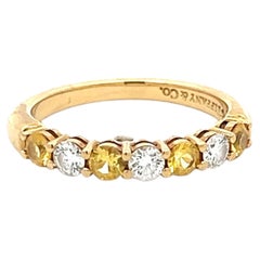 Tiffany & Co 18K YG Half Eternity Band Ring 0.24ct Diamonds 0.35ct Sapphire