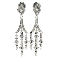 Kwiat 18K White Gold Chandelier Earrings 3ct Round & Marquis H SI Diamonds