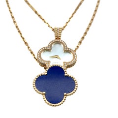 Van Cleef & Arpels Alhambra Lapis 18K YG Pendant Necklace with Diamonds