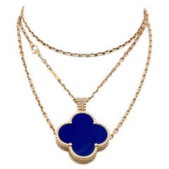 Van Cleef & Arpels Alhambra Lapis 18K YG Pendant Necklace with Diamonds