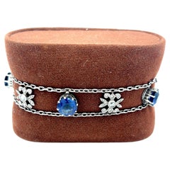 Estate Platinum Link Bracelet with 1ct Rose Cut Diamond and 7ct Synthetic Stone