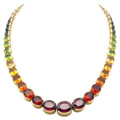 Vintage 18K Yellow Gold Riviera Necklace with 12.23-6.12 MM Multicolor Gemstones