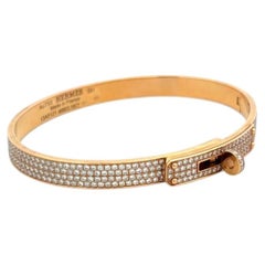 Hermes 18K Rose Gold Bangle Bracelet with 3.15 Carat Round F VS Diamonds 21 Gram