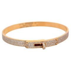 Hermes 18K Rose Gold Bangle Bracelet with 3.15 Carat Round F VS Diamonds 21 Gram