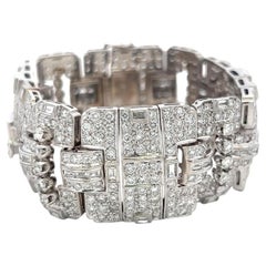 18K White Gold Art-Deco Bracelet with 17.61ct Round & Baguette H VS Diamonds