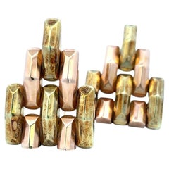 Vintage 18K Two-Tone Gold Geometric Pin Brooch, 20th Century, 32.2g