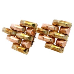Vintage 18K Two-Tone Gold Geometric Pin Brooch, 20th Century, 32.2g