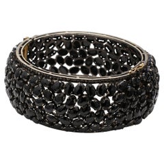 Bracciale rigido vintage in oro e argento con onice ovale da 6x4 mm, 7,25 pollici, 73 grammi