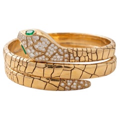 Crivelli 18K YG Bangle Bracelet with 1.06ct Round G VS Diamonds & 0.3ct Emerald