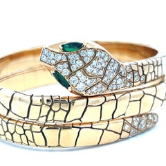 Crivelli 18K YG Bangle Bracelet with 1.06ct Round G VS Diamonds & 0.3ct Emerald