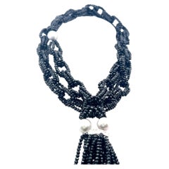 Vintage 18 Karat White Gold Beaded Necklace with 12.5MM Pearls and .85ct Diamond