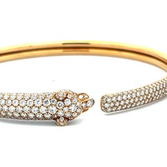 Cartier 18K Yellow Gold Panthere Bangle Bracelet 3ct Round Diamonds Emerald